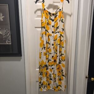 HAODUOYI Yellow and White Lemon Midi Dress